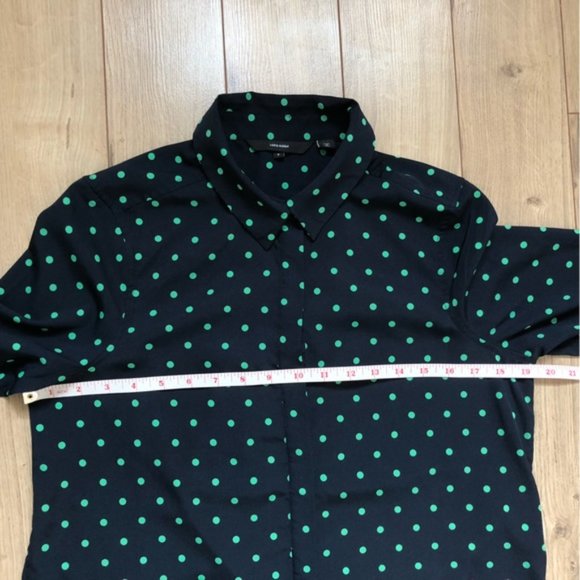 Womens Vero Moda Nicky Navy Green Polka Dot Tie front button up blouse size S - Picture 9 of 11